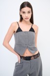 TOP CON INSERTI PIZZO GRIGIO