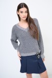 MAGLIA SCOLLO V LUREX GRIGIO