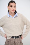 MAGLIA SCOLLO V CON SPACCHI BEIGE