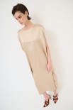 MAXI ABITO RASO PESANTE CON CINTURA E TASCHE BEIGE