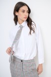 CAMICIA OXFORD OVER CON CRAVATTA PIED DE POULE BIANCO