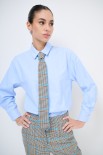 CAMICIA OXFORD OVER CON CRAVATTA PIED DE POULE CELESTE