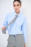 CAMICIA OXFORD OVER CON CRAVATTA PIED DE POULE CELESTE