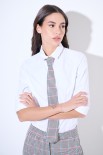 CAMICIA OXFORD SLIM  CON CRAVATTA PIED DE POUL BIANCO