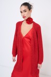 CARDIGAN LUNGO LUREX ROSSO