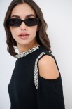 MAGLIA CUT OUT CON STRASS NERO