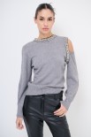 MAGLIA CUT OUT CON STRASS GRIGIO