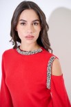 MAGLIA CUT OUT CON STRASS ROSSO