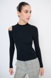 MAGLIA MEZZO COLLO CON STRASS SPALLA NERO