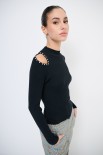 MAGLIA MEZZO COLLO CON STRASS SPALLA NERO