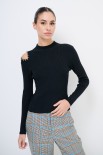 MAGLIA MEZZO COLLO CON STRASS SPALLA NERO