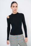 MAGLIA MEZZO COLLO CON STRASS SPALLA NERO