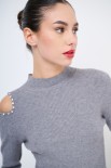 MAGLIA MEZZO COLLO CON STRASS SPALLA GRIGIO