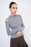 MAGLIA MEZZO COLLO CON STRASS SPALLA GRIGIO