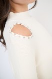 MAGLIA MEZZO COLLO CON STRASS SPALLA PANNA