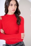 MAGLIA MEZZO COLLO CON STRASS SPALLA ROSSO