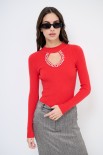 MAGLIA SCOLLO CON BUCO E STRASS ROSSO