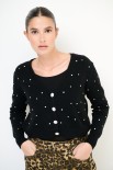 CARDIGAN SCOLLO V STRASS NERO