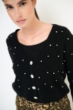 CARDIGAN SCOLLO V STRASS NERO
