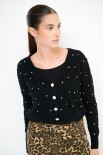 CARDIGAN SCOLLO V STRASS NERO