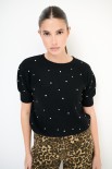 MAGLIA PARICOLLO MEZZA MANICA STRASS NERO
