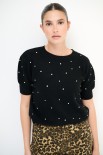 MAGLIA PARICOLLO MEZZA MANICA STRASS NERO