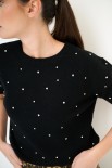 MAGLIA PARICOLLO MEZZA MANICA STRASS NERO