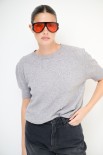 MAGLIA PARICOLLO MEZZA MANICA STRASS GRIGIO MEDIO