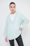 MAGLIA SCOLLO V OVERSIZE MISTO LANA ACQUA