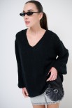 MAGLIA SCOLLO V OVERSIZE MISTO LANA NERO