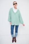 MAGLIA SCOLLO V OVERSIZE MISTO LANA MENTA