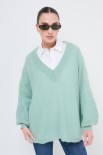 MAGLIA SCOLLO V OVERSIZE MISTO LANA MENTA