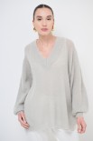 MAGLIA SCOLLO V OVERSIZE MISTO LANA PERLA