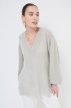 MAGLIA SCOLLO V OVERSIZE MISTO LANA PERLA