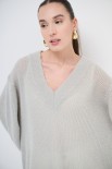 MAGLIA SCOLLO V OVERSIZE MISTO LANA PERLA