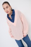 MAGLIA SCOLLO V OVERSIZE MISTO LANA ROSA