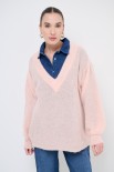 MAGLIA SCOLLO V OVERSIZE MISTO LANA ROSA