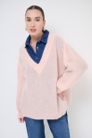 MAGLIA SCOLLO V OVERSIZE MISTO LANA ROSA