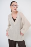 MAGLIA SCOLLO V OVERSIZE MISTO LANA SABBIA