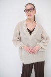 MAGLIA SCOLLO V OVERSIZE MISTO LANA SABBIA