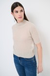 MAGLIA CROP MEZZO COLLO SABBIA