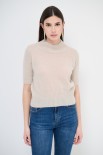 MAGLIA CROP MEZZO COLLO SABBIA