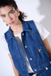 GILET CROP CON TASCHE BLU