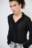 CAMICIA GEORGETTE INCROCIO COLLETTO NERO