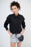 CAMICIA CROP CON FINTONE NERO