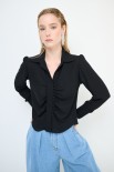 CAMICIA CROP CON BOTTONI FODERATI NERA