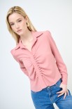 CAMICIA CROP CON BOTTONI FODERATI ROSA