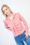 CAMICIA CROP CON BOTTONI FODERATI ROSA