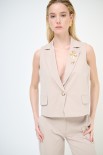 GILET CROP CON SPILLE BEIGE