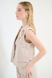 GILET CROP CON SPILLE BEIGE